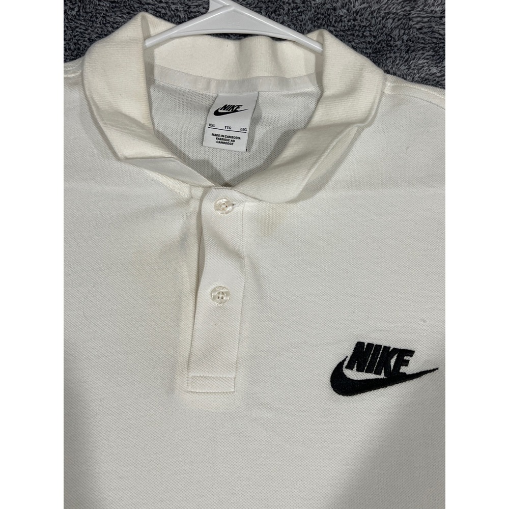 Nike Sportswear Mens XXL White Pique Polo Shirt Embroidered Logo Short Sleeve - Picture 9 of 14